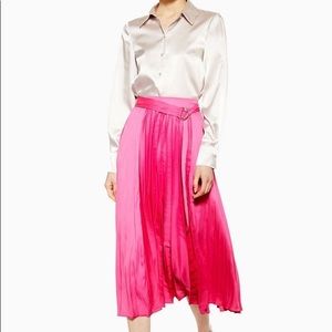 Topshop Pleated Satin Midi Skirt